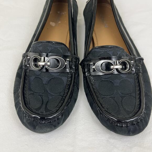 Coach Fortunata Buckle Loafers Size 6.5 B Signature Print Patent Leather Trim - Picture 5 of 7